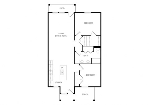 Floor plan for 2 beds, 1 bath, 1172 sqft